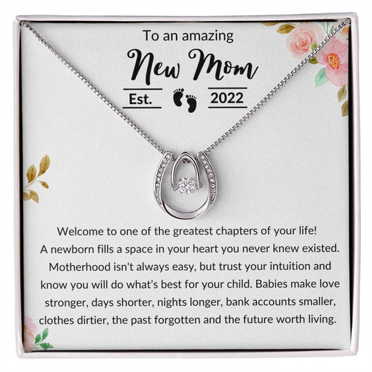 Luck in Love Necklace, Gift to New Mom 2022 - First Mothers Day, New Mommy, Pregnancy Gift, New Adoptive Mom, Christmas