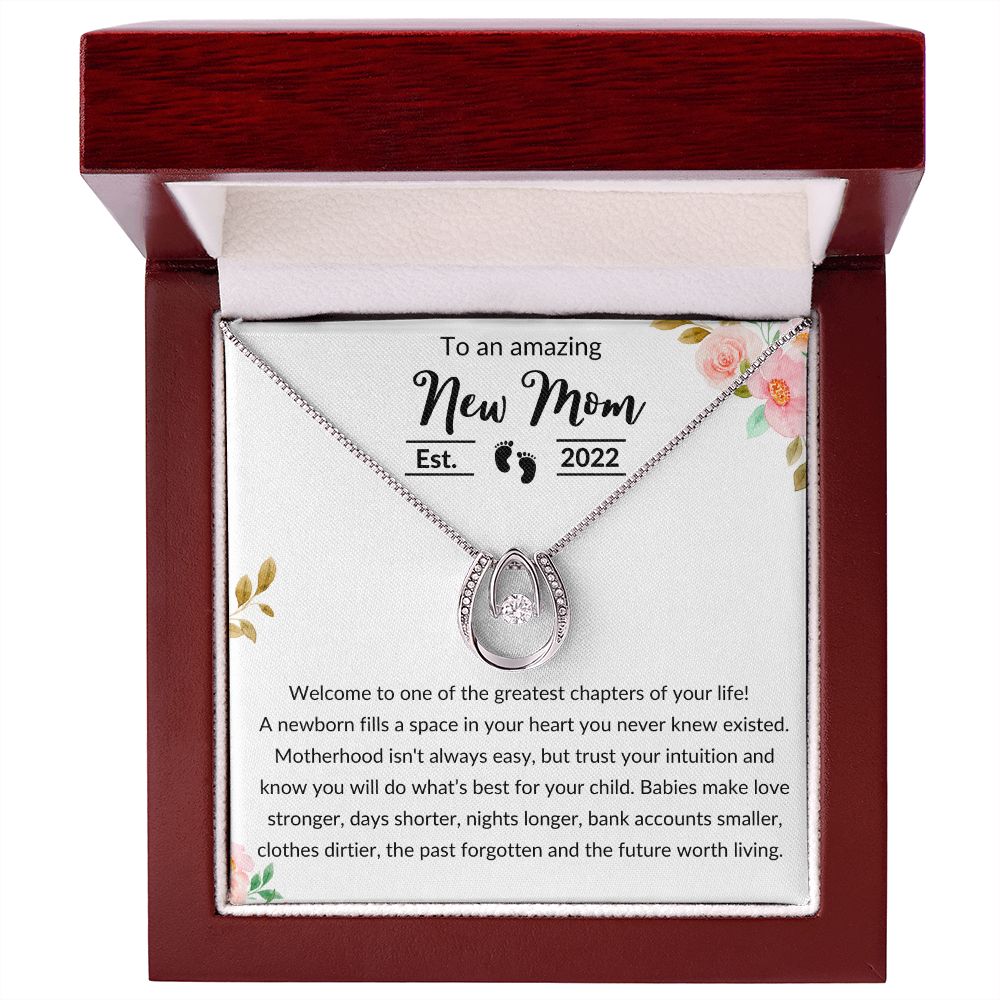 Luck in Love Necklace, Gift to New Mom 2022 - First Mothers Day, New Mommy, Pregnancy Gift, New Adoptive Mom, Christmas