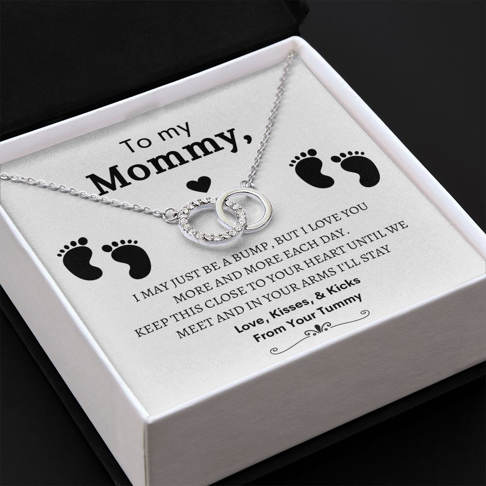 To My Mommy Mom to be, Baby Feet - Perfect Pair Necklace -  Baby Shower Gift, Expecting Mother to Be Gift (14K white gold over stainless steel)