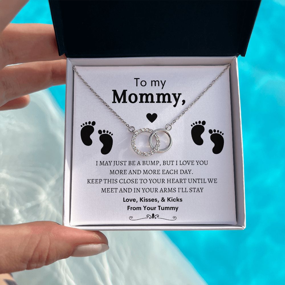 To My Mommy Mom to be, Baby Feet - Perfect Pair Necklace -  Baby Shower Gift, Expecting Mother to Be Gift (14K white gold over stainless steel)