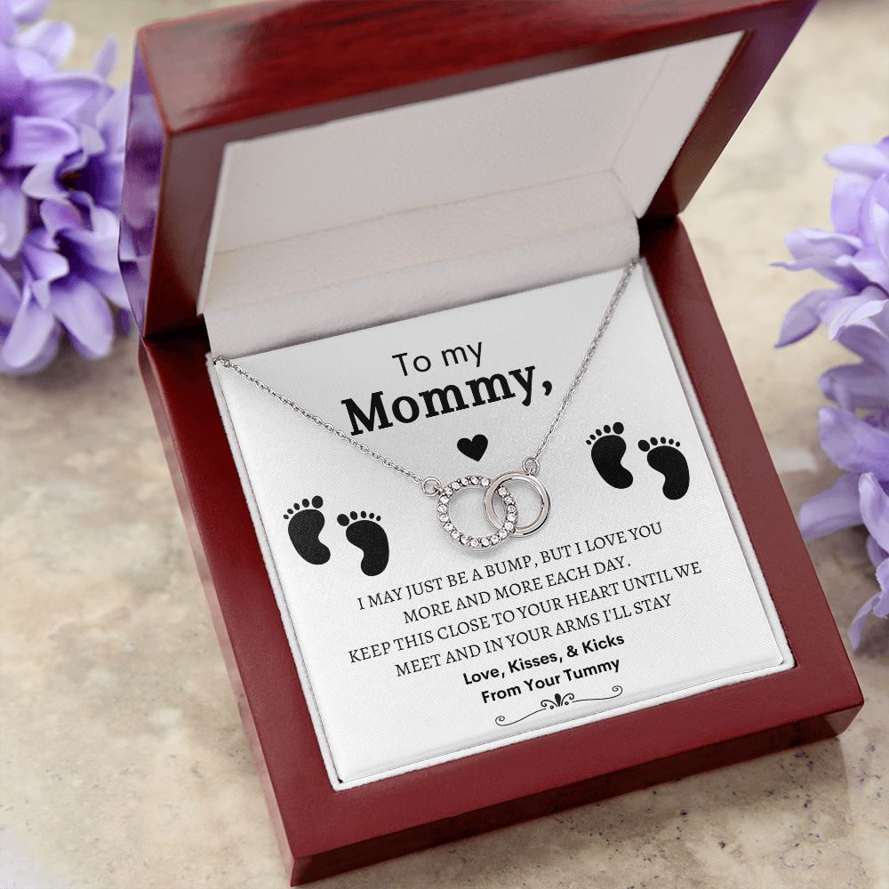 To My Mommy Mom to be, Baby Feet - Perfect Pair Necklace -  Baby Shower Gift, Expecting Mother to Be Gift (14K white gold over stainless steel)