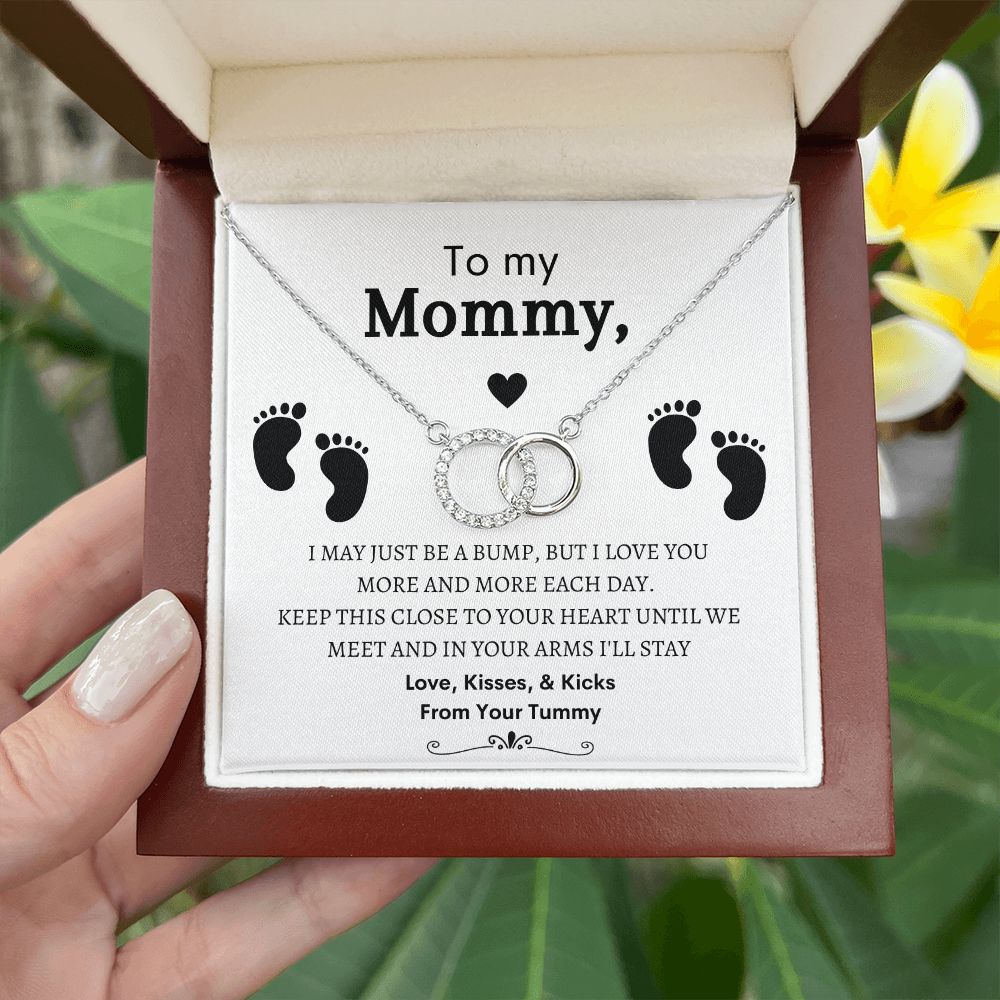 To My Mommy Mom to be, Baby Feet - Perfect Pair Necklace -  Baby Shower Gift, Expecting Mother to Be Gift (14K white gold over stainless steel)