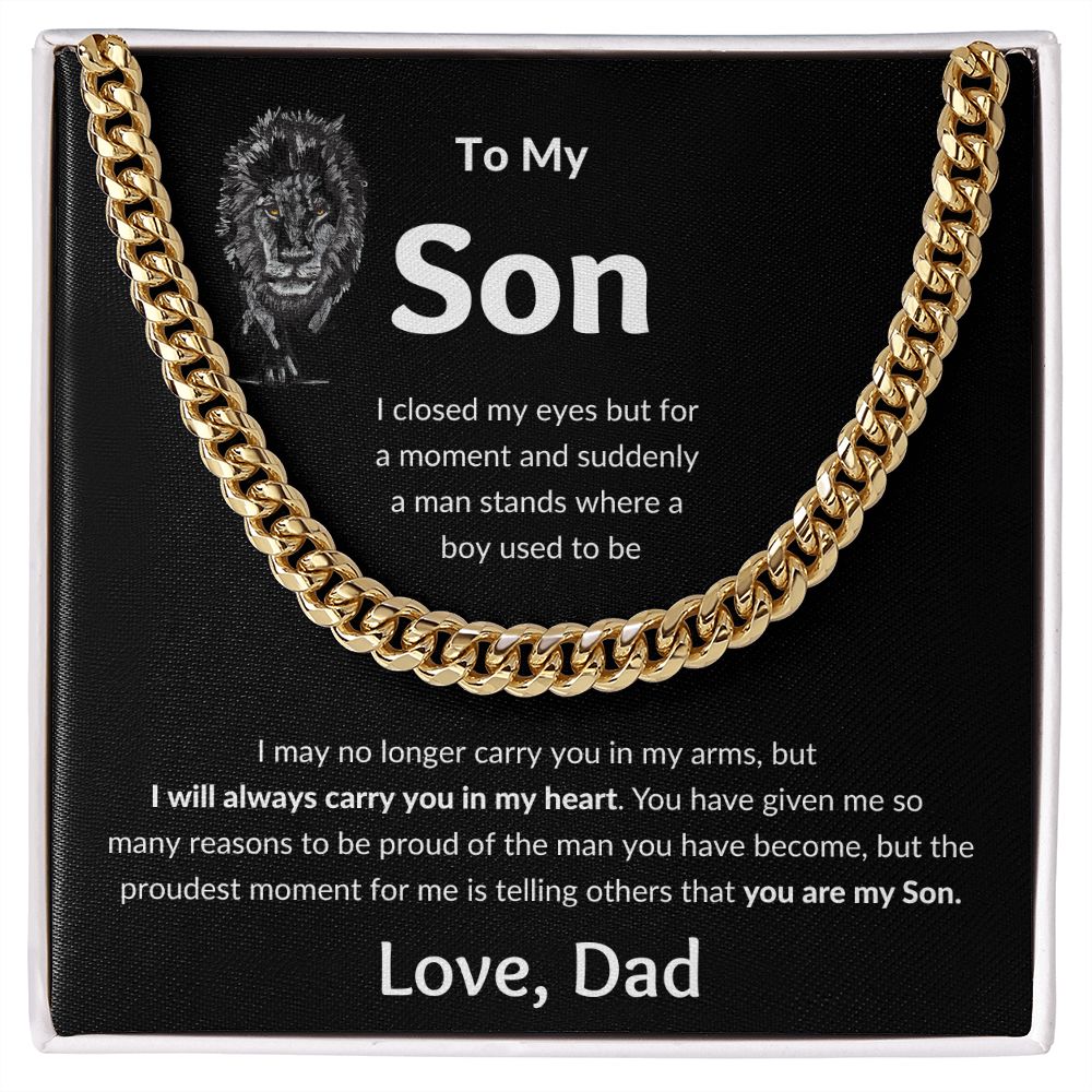 Cuban Link Chain, Gift to Son from Dad - I closed my eyes Lion