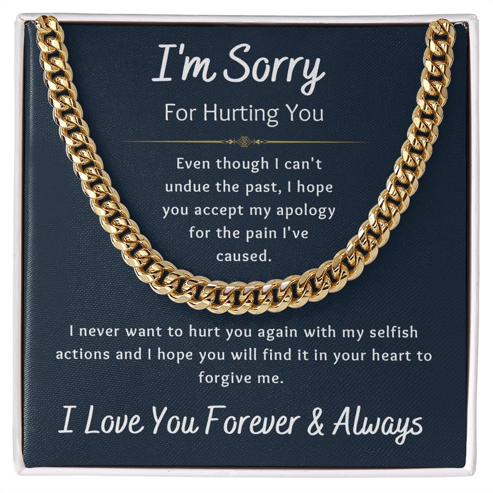I'm Sorry Apology Gift for Him, Cuban Chain Necklace - To Husband, Boyfriend, Ex, Son, Dad, Fiancée - Navy