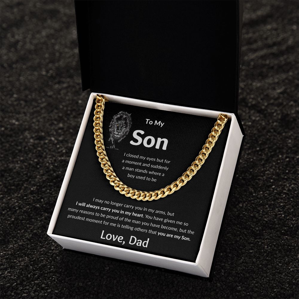 Cuban Link Chain, Gift to Son from Dad - I closed my eyes Lion