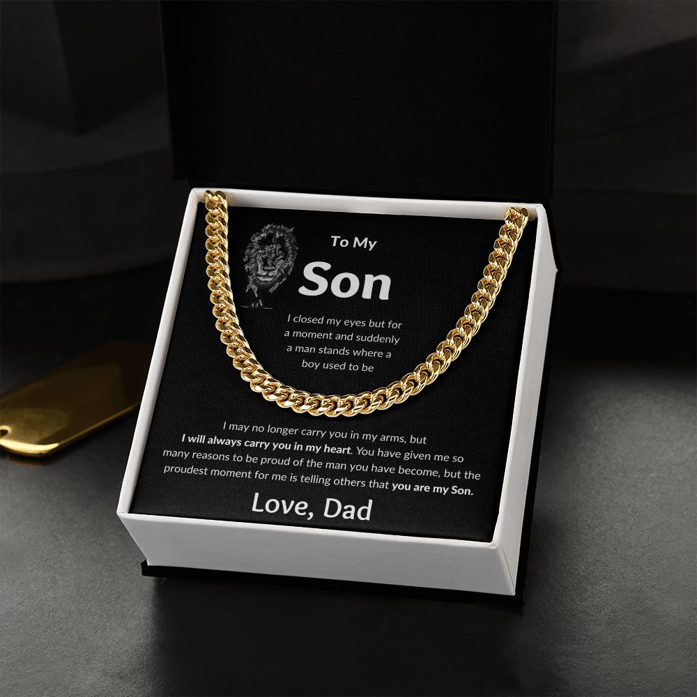 Cuban Link Chain, Gift to Son from Dad - I closed my eyes Lion