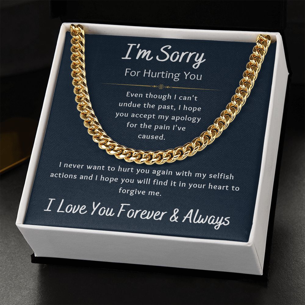 I'm Sorry Apology Gift for Him, Cuban Chain Necklace - To Husband, Boyfriend, Ex, Son, Dad, Fiancée - Navy