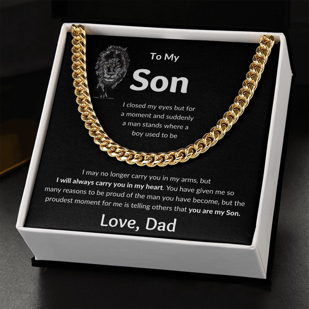 Cuban Link Chain, Gift to Son from Dad - I closed my eyes Lion