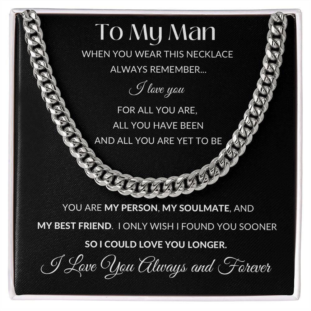Cuban Link Necklace Chain, To My Man - Black