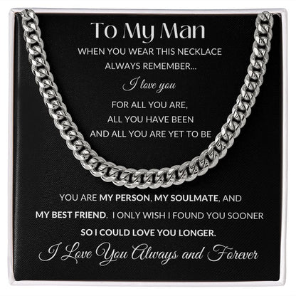 Cuban Link Necklace Chain, To My Man - Black