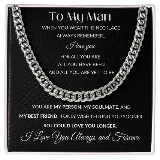 Cuban Link Necklace Chain, To My Man - Black