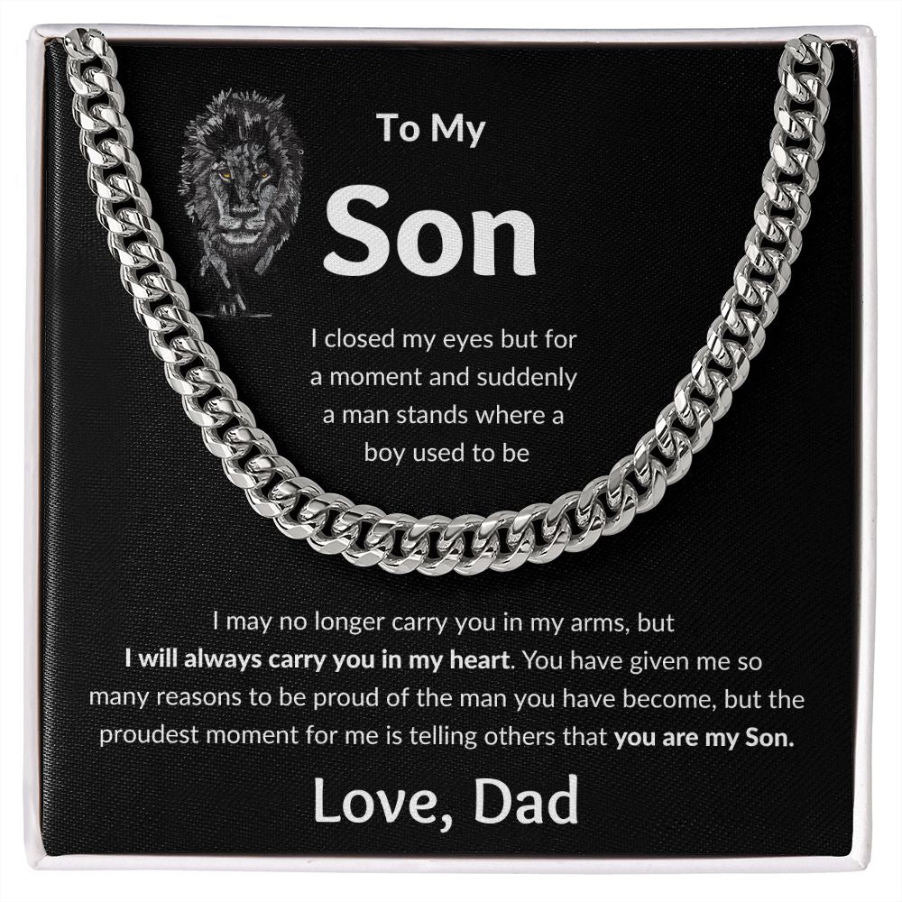 Cuban Link Chain, Gift to Son from Dad - I closed my eyes Lion