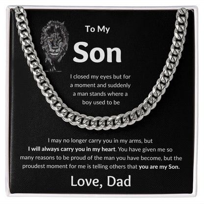 Cuban Link Chain, Gift to Son from Dad - I closed my eyes Lion