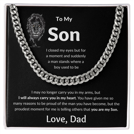 Cuban Link Chain, Gift to Son from Dad - I closed my eyes Lion