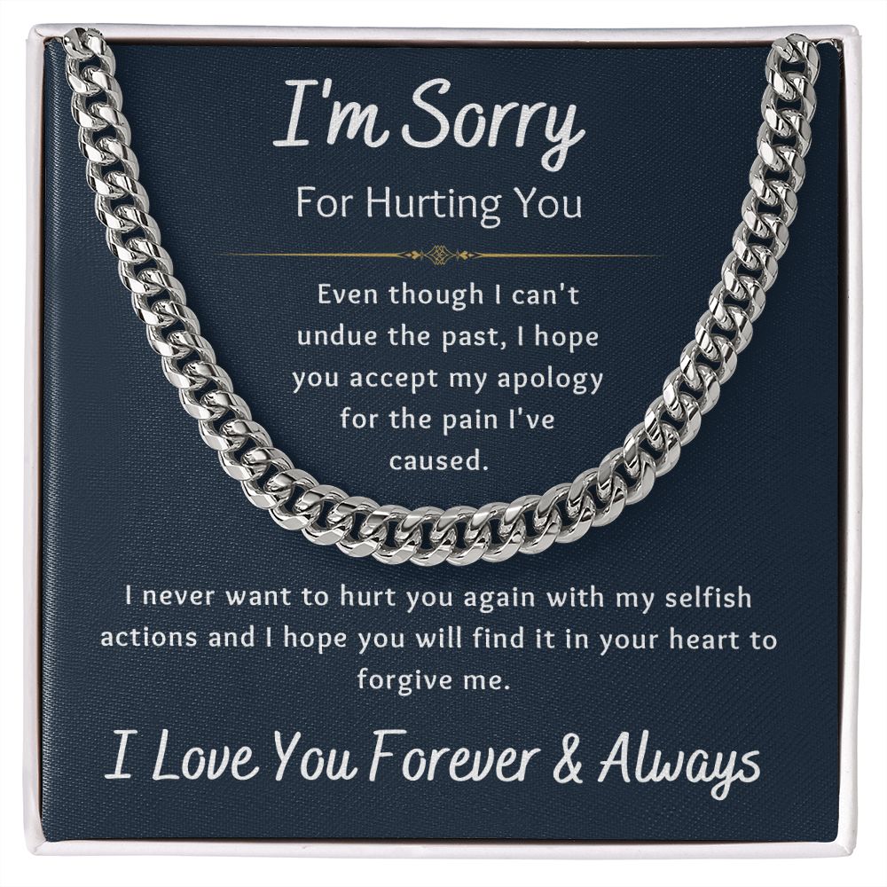I'm Sorry Apology Gift for Him, Cuban Chain Necklace - To Husband, Boyfriend, Ex, Son, Dad, Fiancée - Navy