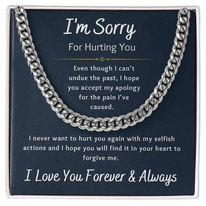 I'm Sorry Apology Gift for Him, Cuban Chain Necklace - To Husband, Boyfriend, Ex, Son, Dad, Fiancée - Navy