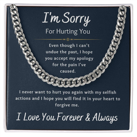 I'm Sorry Apology Gift for Him, Cuban Chain Necklace - To Husband, Boyfriend, Ex, Son, Dad, Fiancée - Navy