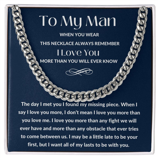 Cuban Link Chain, Gift to My Man, Husband, Boyfriend - I Love You - Anniversay, Birthdays, Christmas, Valentines Day,