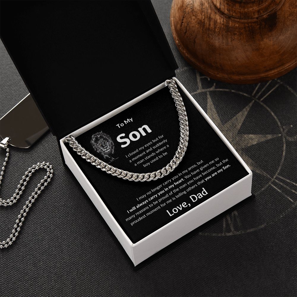 Cuban Link Chain, Gift to Son from Dad - I closed my eyes Lion