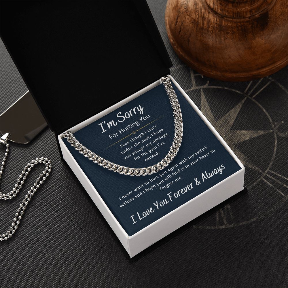 I'm Sorry Apology Gift for Him, Cuban Chain Necklace - To Husband, Boyfriend, Ex, Son, Dad, Fiancée - Navy