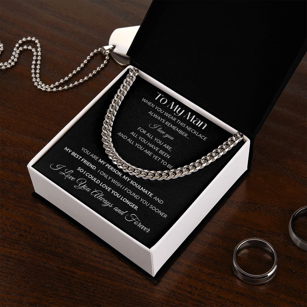 Cuban Link Necklace Chain, To My Man - Black