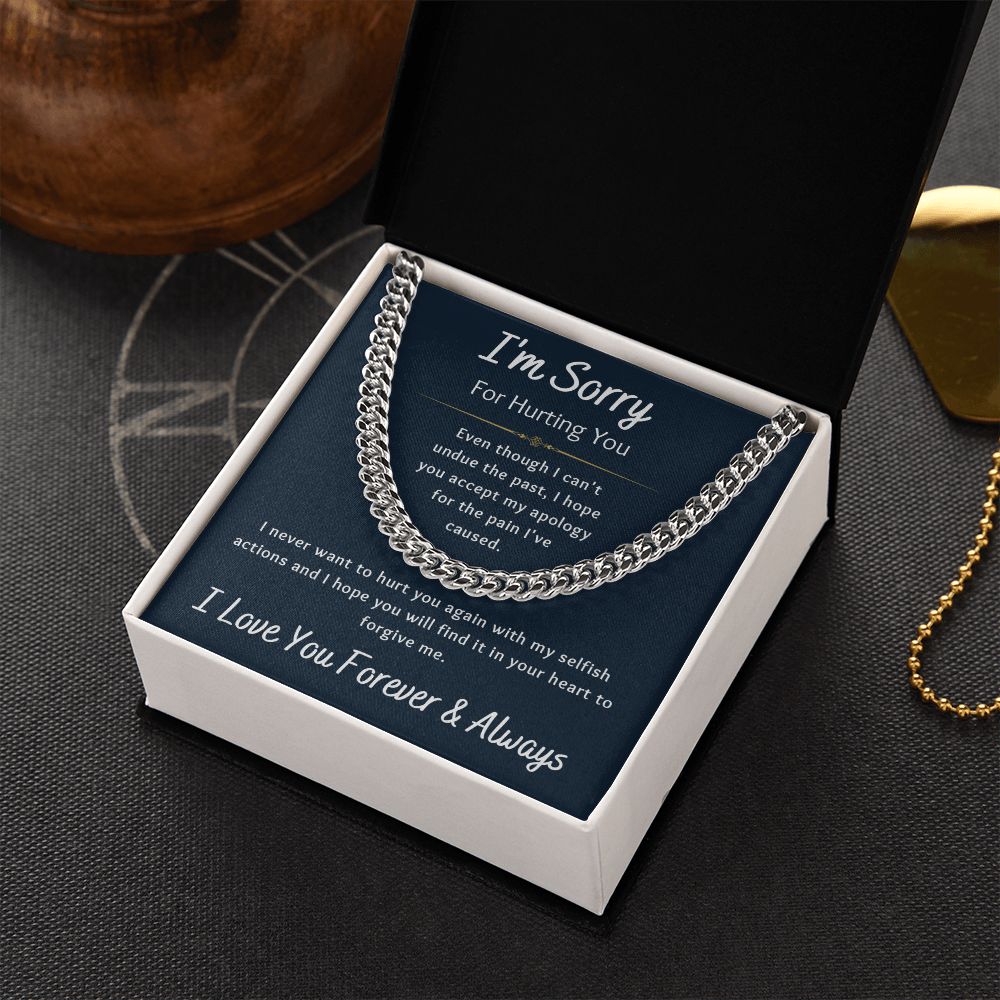 I'm Sorry Apology Gift for Him, Cuban Chain Necklace - To Husband, Boyfriend, Ex, Son, Dad, Fiancée - Navy