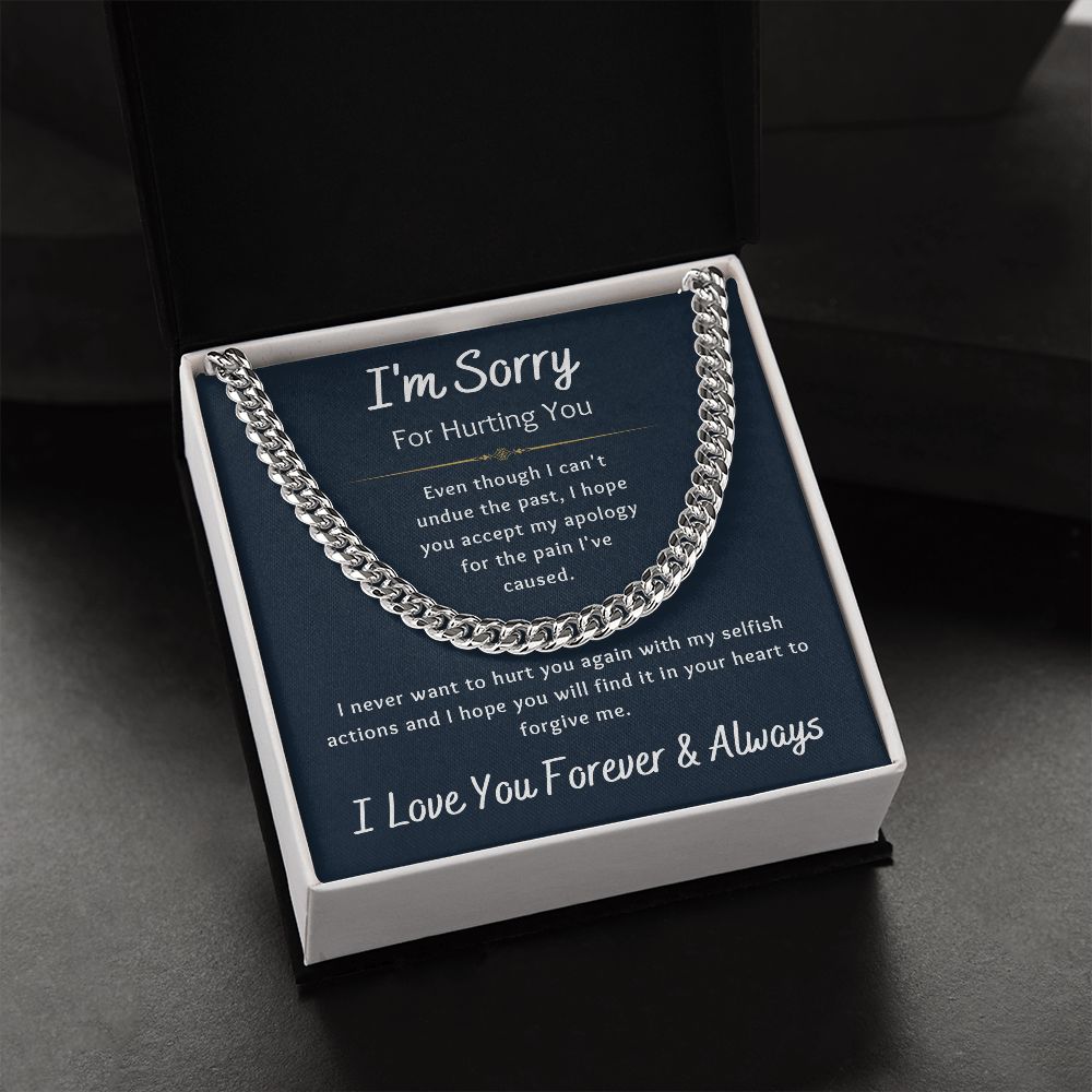 I'm Sorry Apology Gift for Him, Cuban Chain Necklace - To Husband, Boyfriend, Ex, Son, Dad, Fiancée - Navy