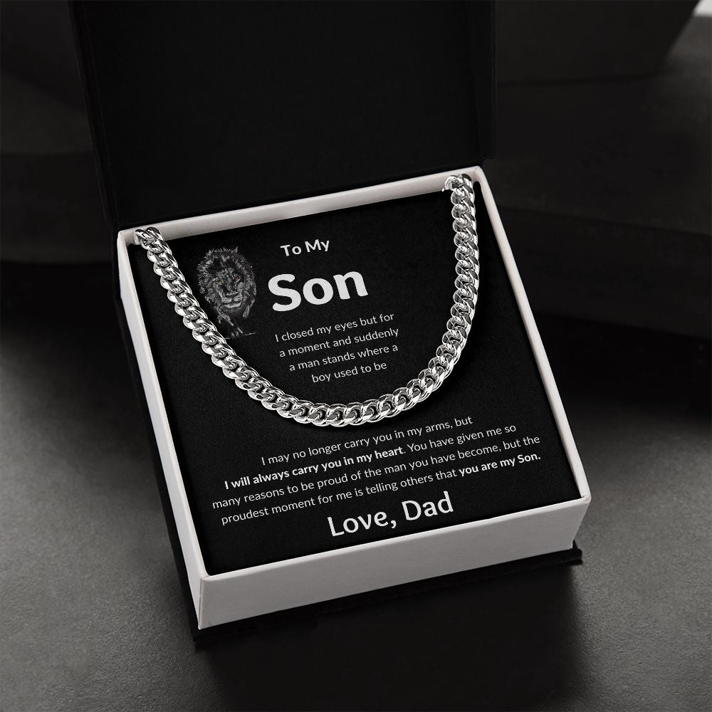 Cuban Link Chain, Gift to Son from Dad - I closed my eyes Lion
