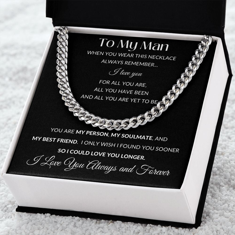 Cuban Link Necklace Chain, To My Man - Black