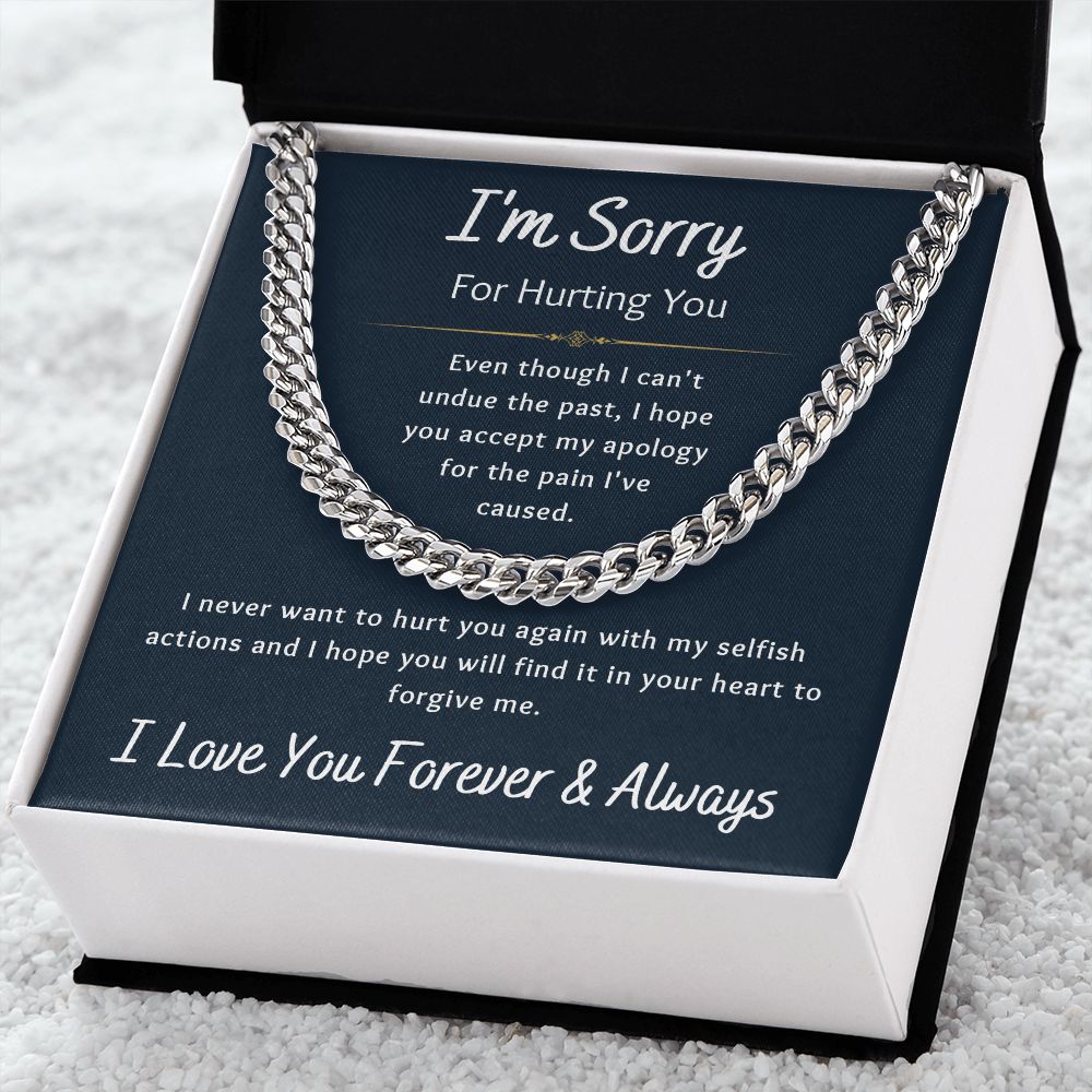 I'm Sorry Apology Gift for Him, Cuban Chain Necklace - To Husband, Boyfriend, Ex, Son, Dad, Fiancée - Navy