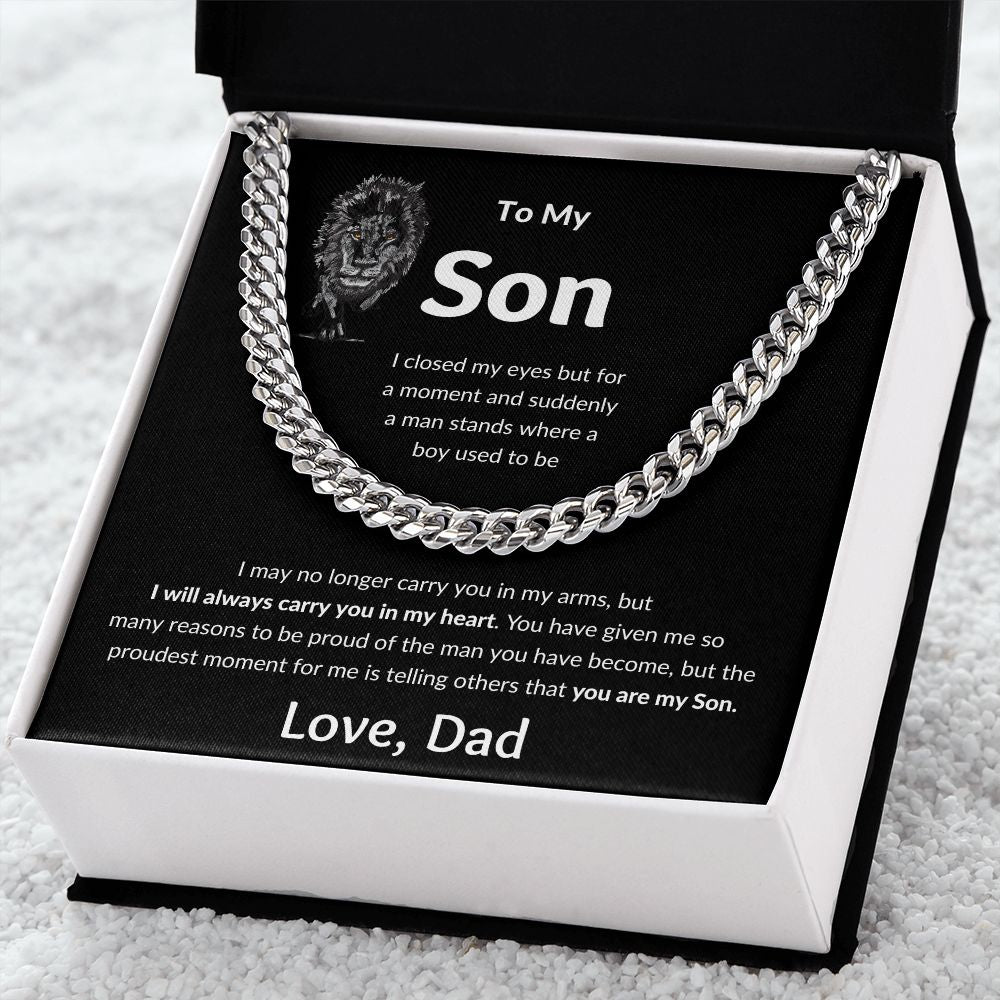 Cuban Link Chain, Gift to Son from Dad - I closed my eyes Lion