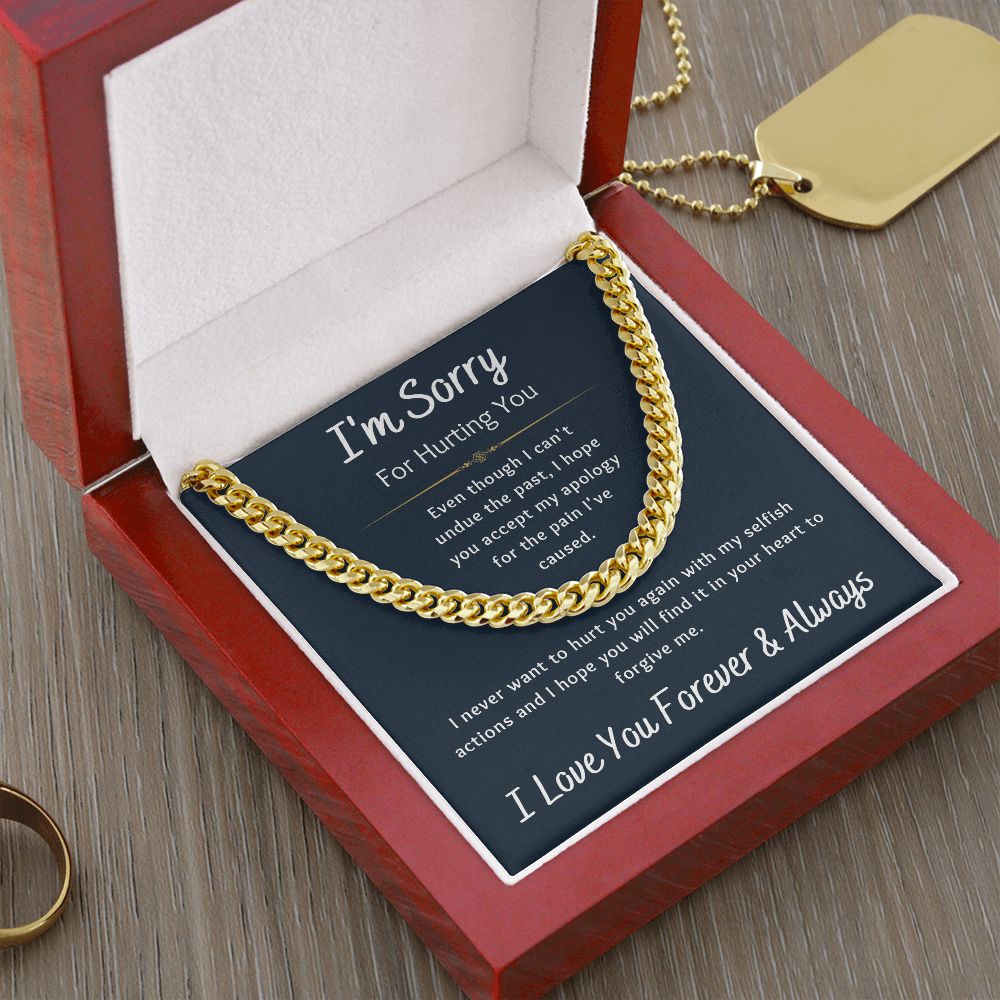 I'm Sorry Apology Gift for Him, Cuban Chain Necklace - To Husband, Boyfriend, Ex, Son, Dad, Fiancée - Navy