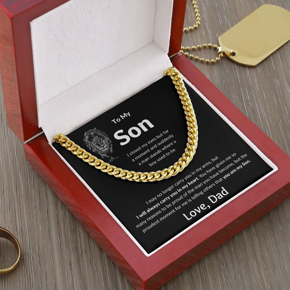 Cuban Link Chain, Gift to Son from Dad - I closed my eyes Lion