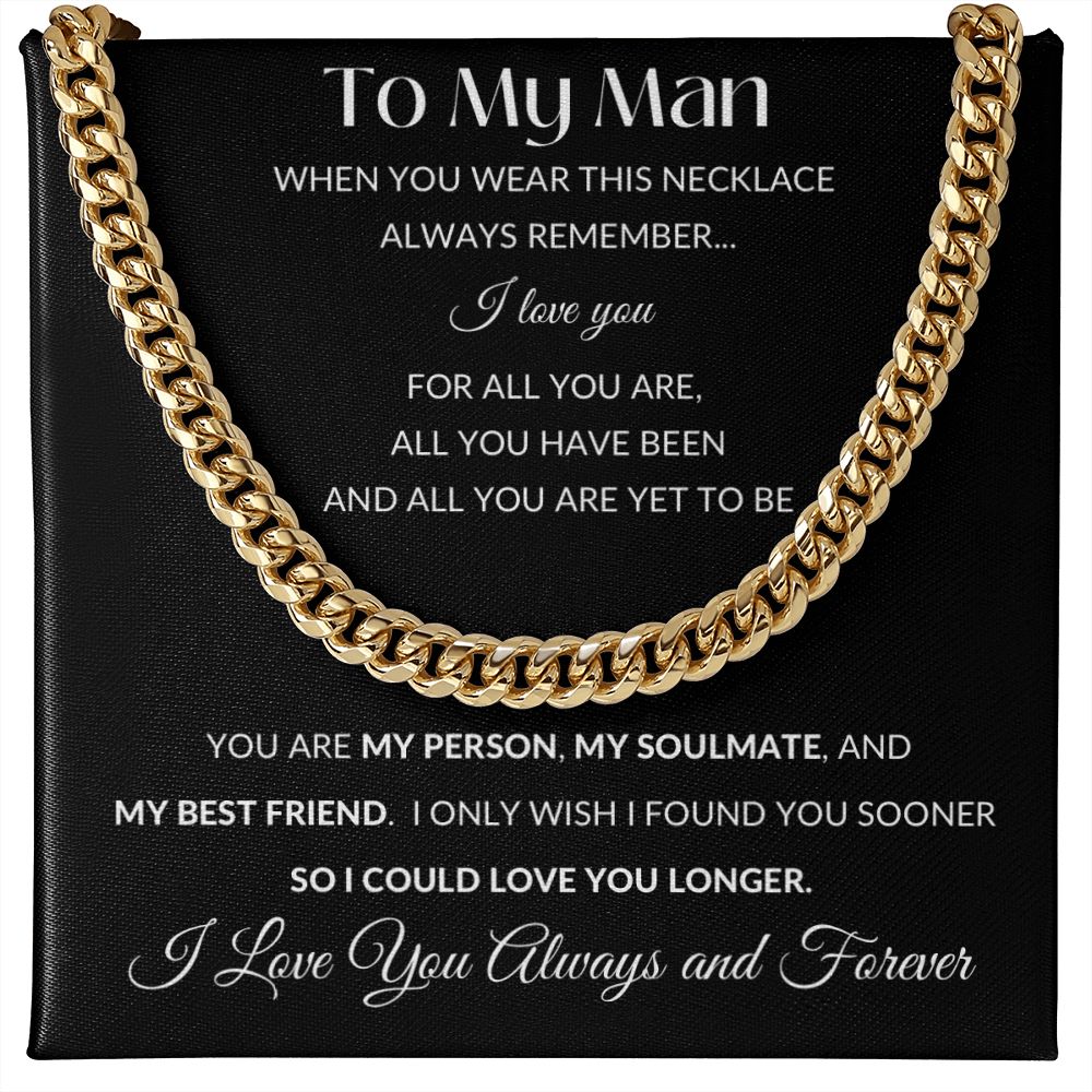 Cuban Link Necklace Chain, To My Man - Black