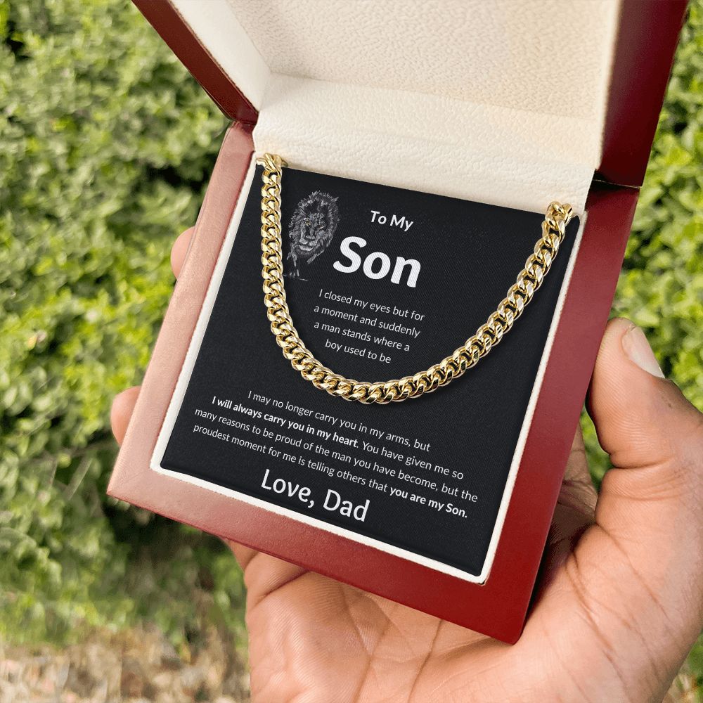 Cuban Link Chain, Gift to Son from Dad - I closed my eyes Lion