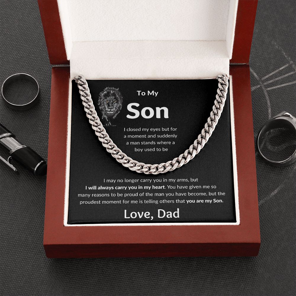Cuban Link Chain, Gift to Son from Dad - I closed my eyes Lion