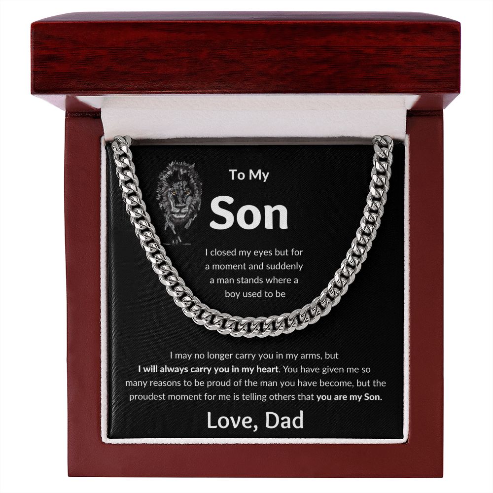 Cuban Link Chain, Gift to Son from Dad - I closed my eyes Lion