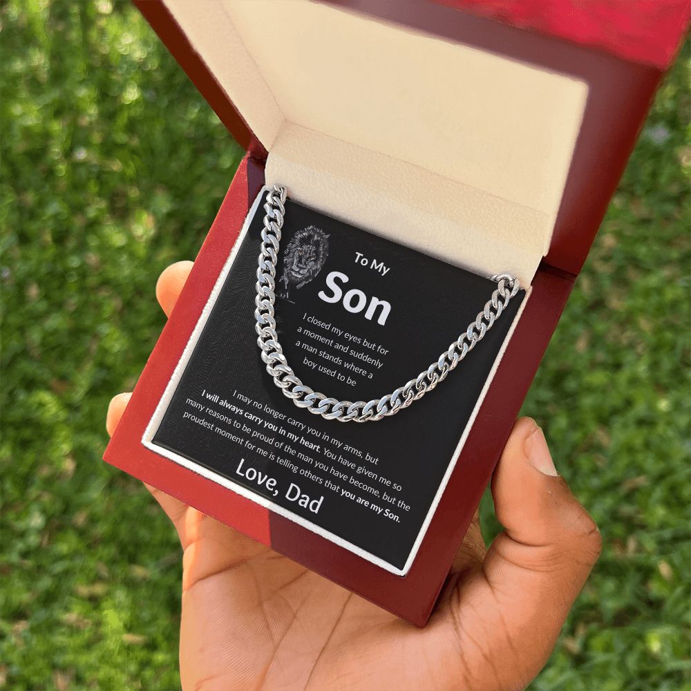 Cuban Link Chain, Gift to Son from Dad - I closed my eyes Lion