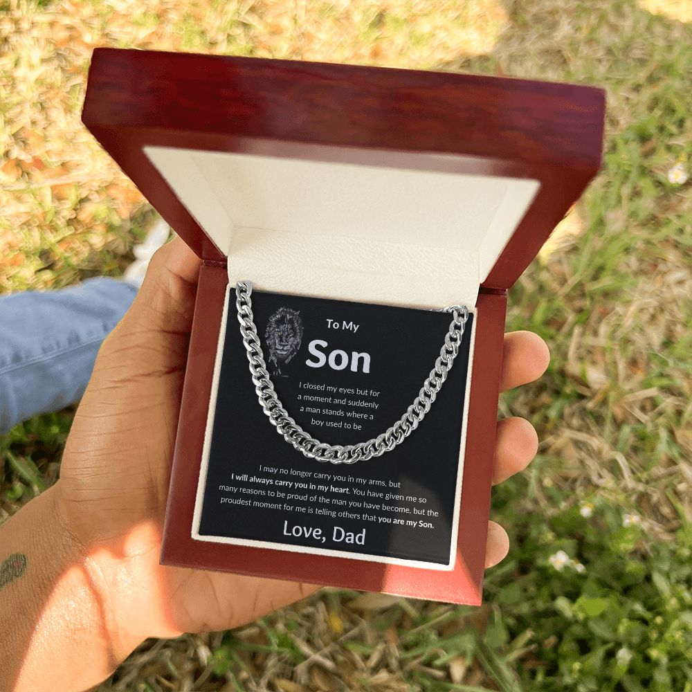 Cuban Link Chain, Gift to Son from Dad - I closed my eyes Lion