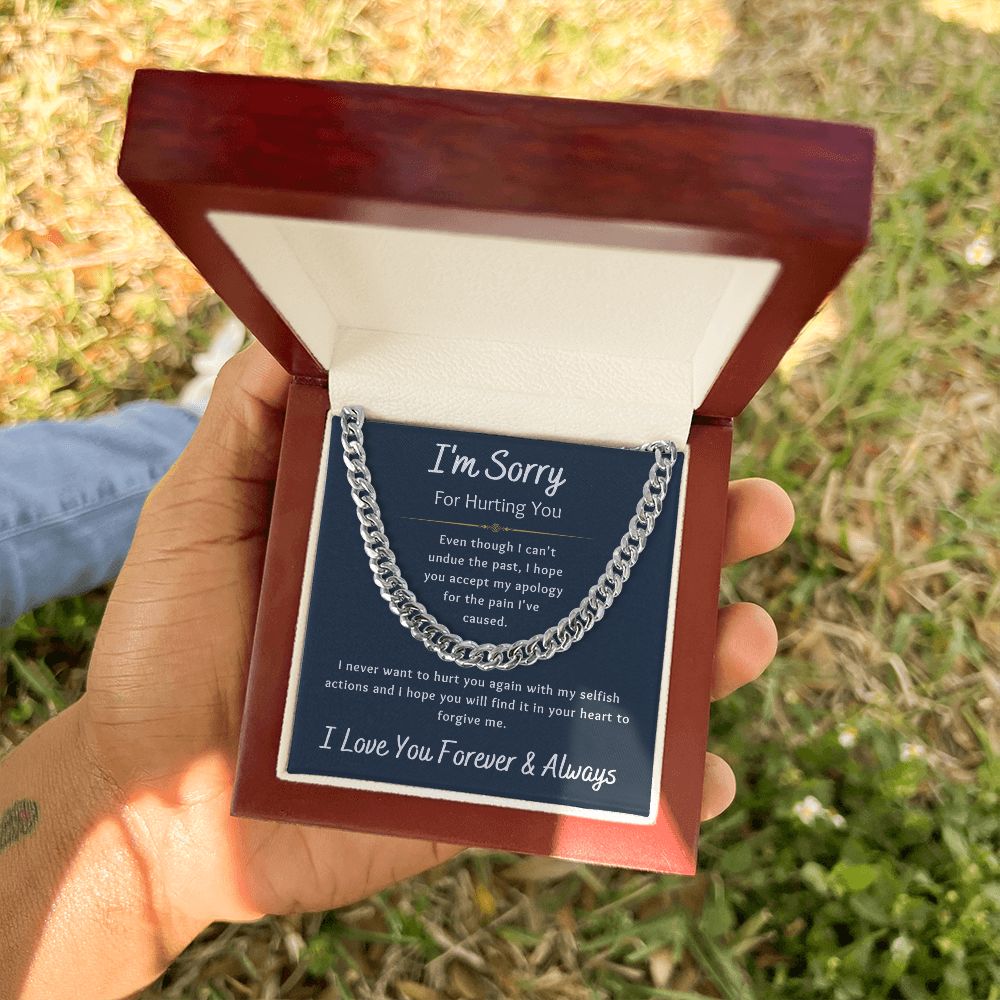 I'm Sorry Apology Gift for Him, Cuban Chain Necklace - To Husband, Boyfriend, Ex, Son, Dad, Fiancée - Navy