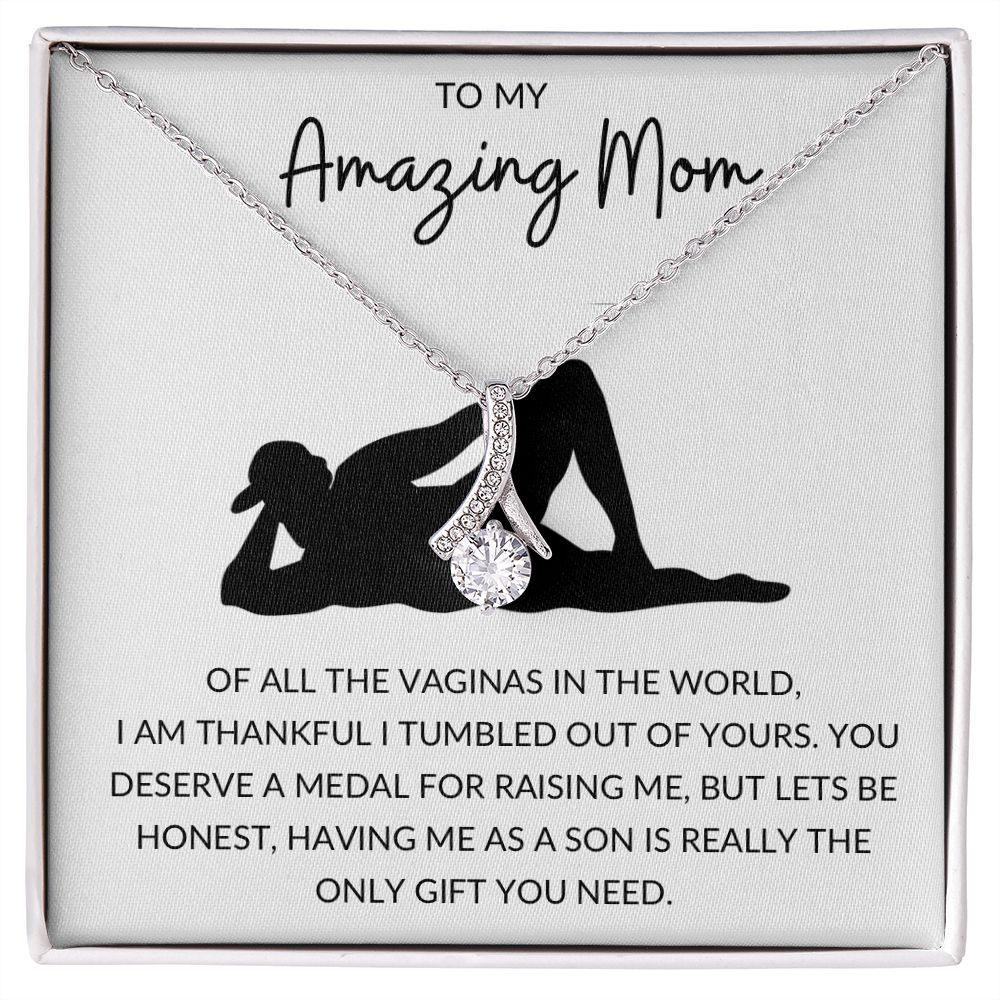 Alluring Beauty Necklace, Funny Gift to Amazing Mom from Son - White | Mothers Day, Birthday, Gag Gift