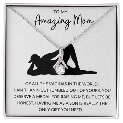 Alluring Beauty Necklace, Funny Gift to Amazing Mom from Son - White | Mothers Day, Birthday, Gag Gift