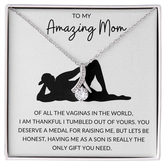Alluring Beauty Necklace, Funny Gift to Amazing Mom from Son - White | Mothers Day, Birthday, Gag Gift