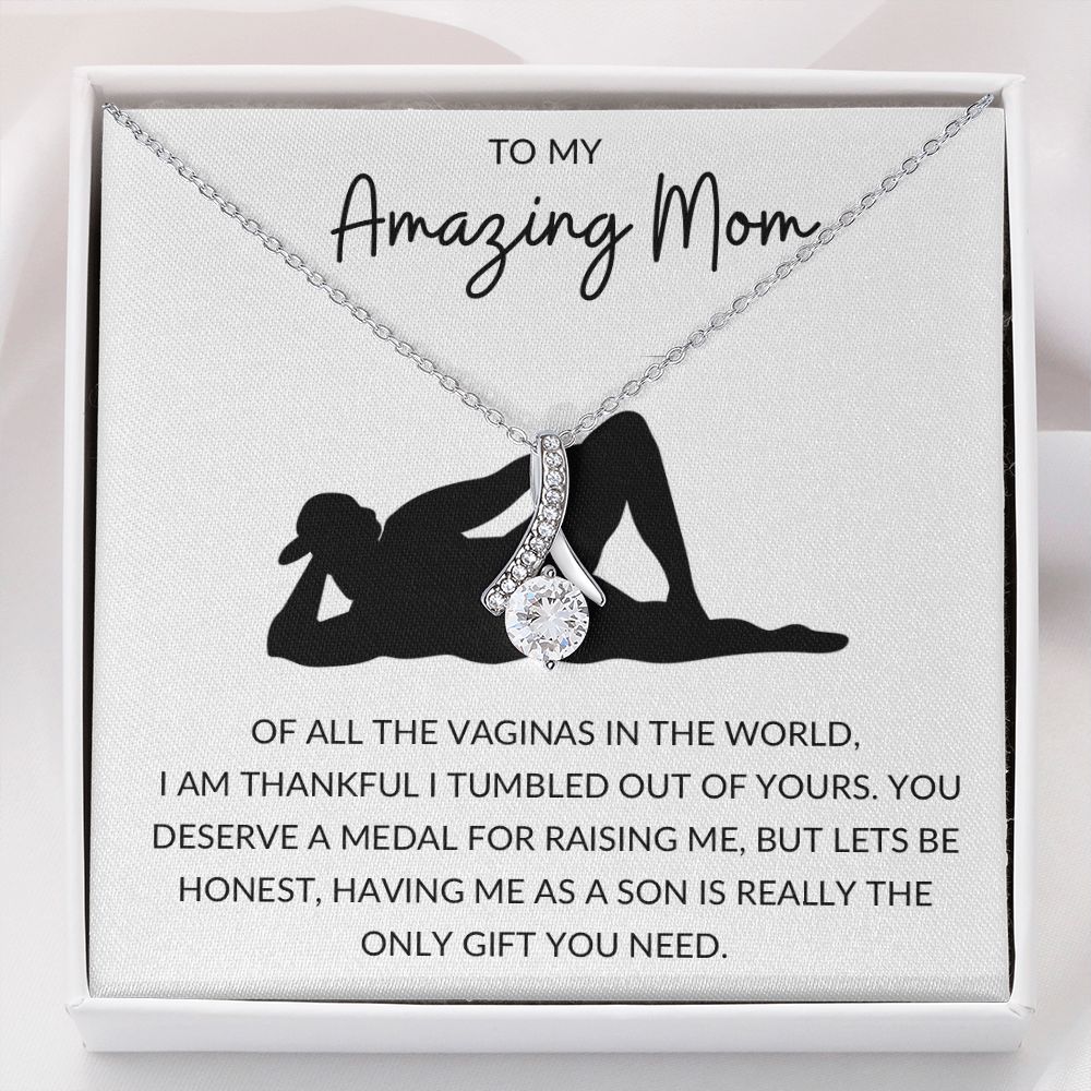 Alluring Beauty Necklace, Funny Gift to Amazing Mom from Son - White | Mothers Day, Birthday, Gag Gift