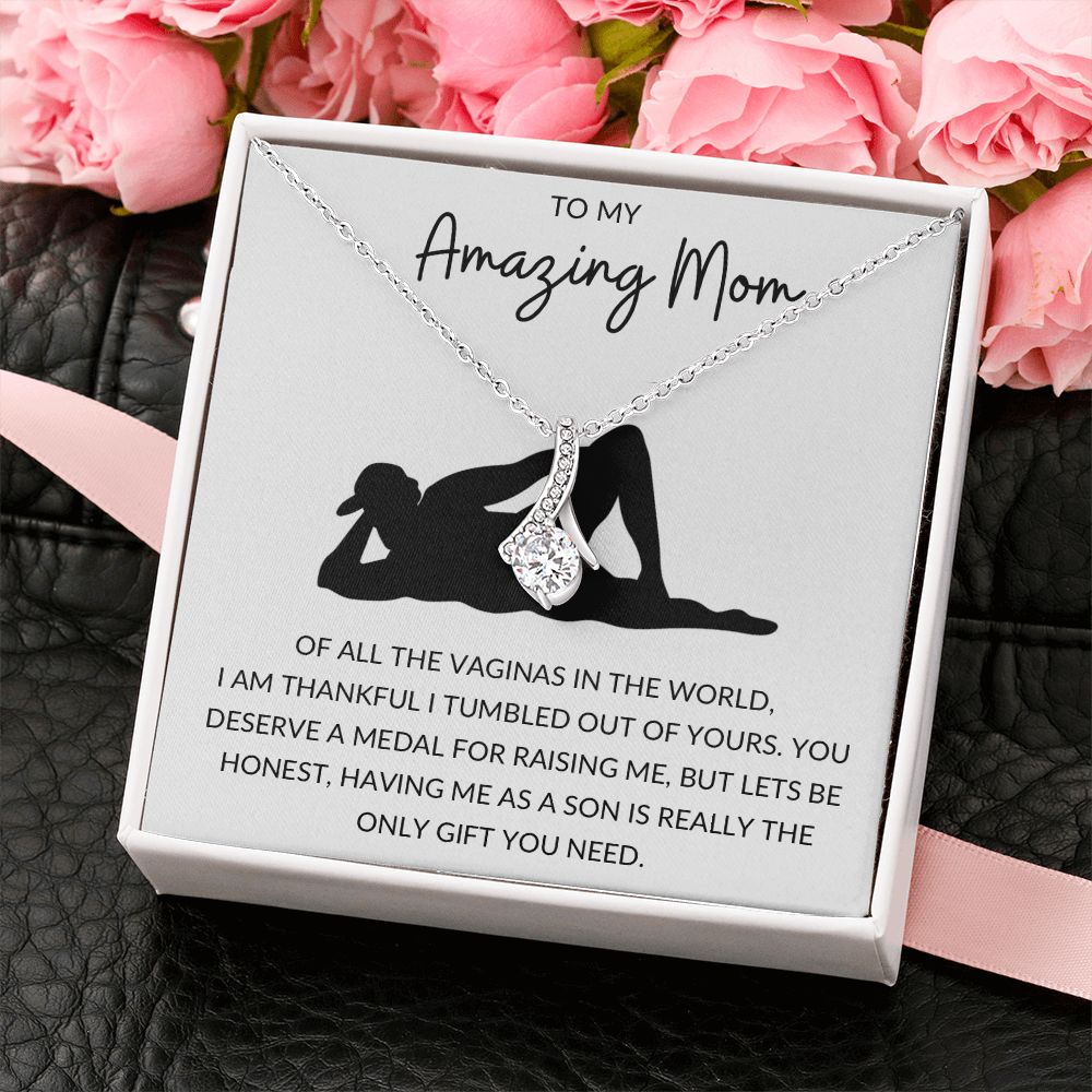 Alluring Beauty Necklace, Funny Gift to Amazing Mom from Son - White | Mothers Day, Birthday, Gag Gift