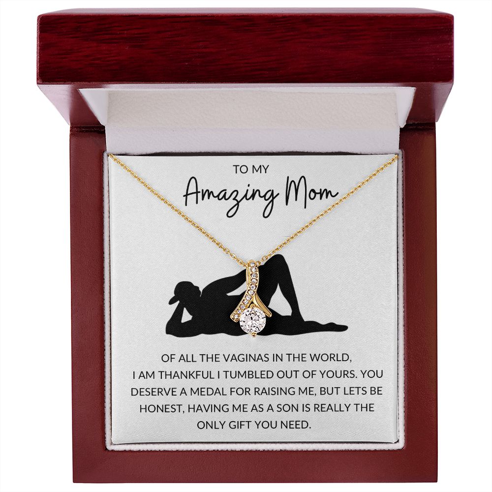 Alluring Beauty Necklace, Funny Gift to Amazing Mom from Son - White | Mothers Day, Birthday, Gag Gift