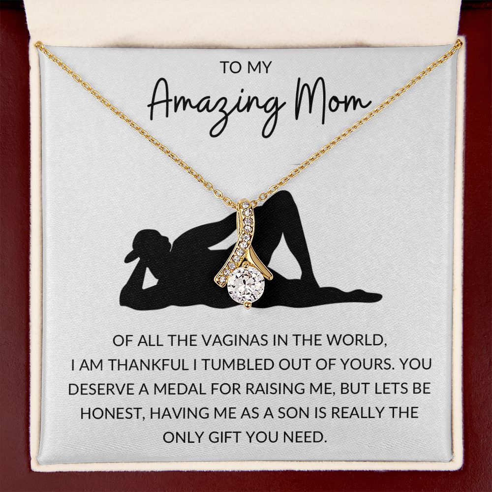 Alluring Beauty Necklace, Funny Gift to Amazing Mom from Son - White | Mothers Day, Birthday, Gag Gift