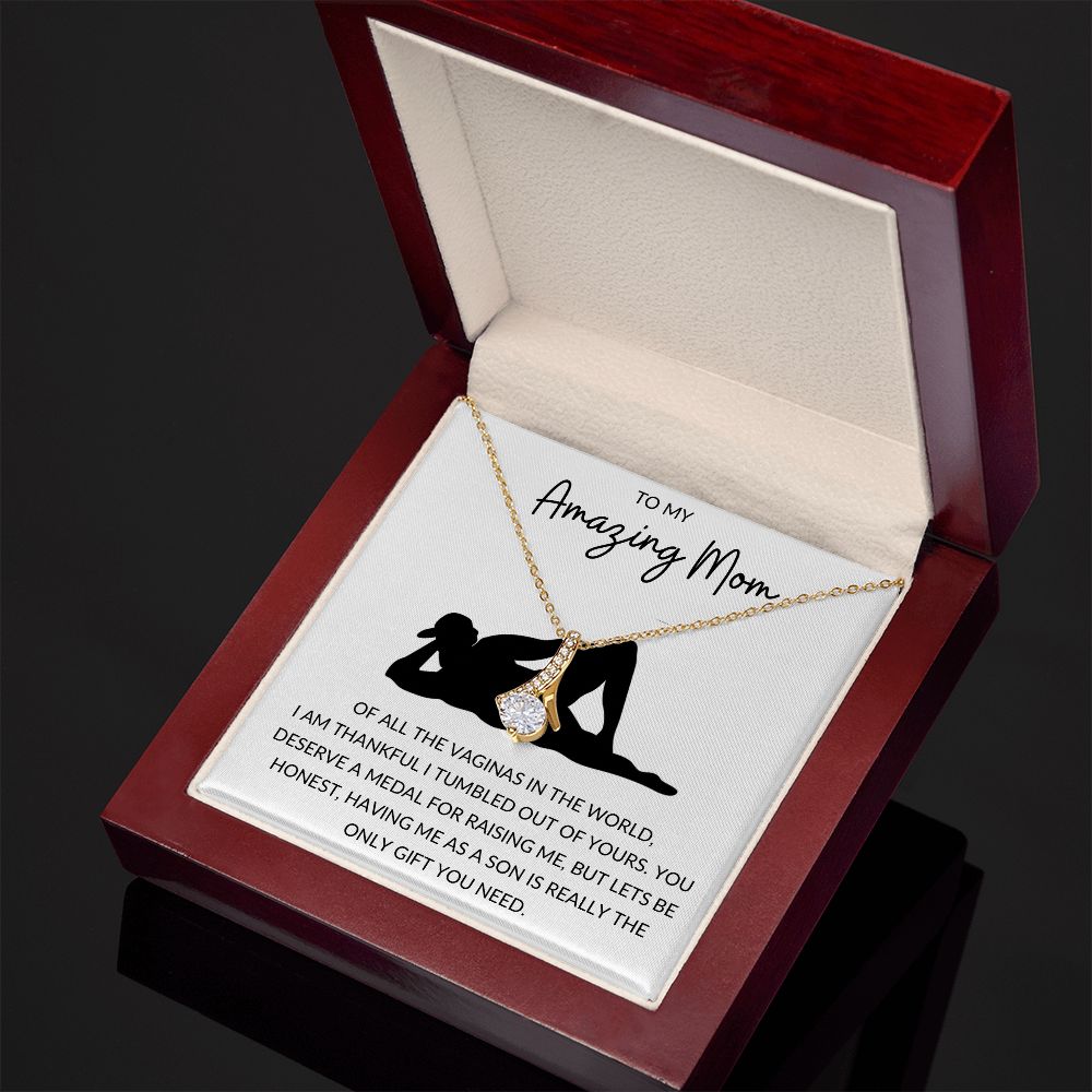 Alluring Beauty Necklace, Funny Gift to Amazing Mom from Son - White | Mothers Day, Birthday, Gag Gift