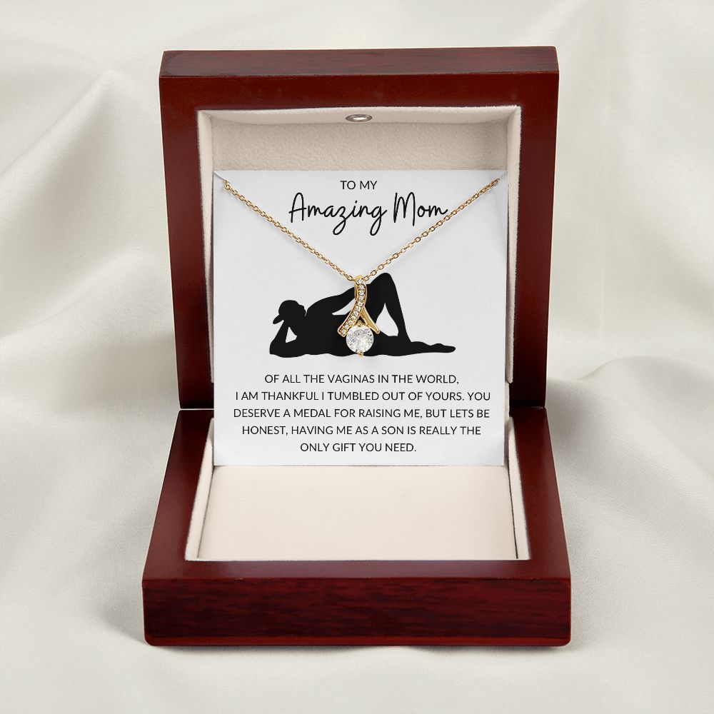 Alluring Beauty Necklace, Funny Gift to Amazing Mom from Son - White | Mothers Day, Birthday, Gag Gift