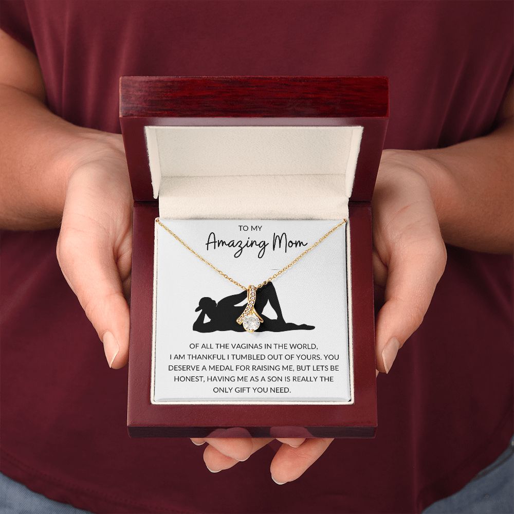 Alluring Beauty Necklace, Funny Gift to Amazing Mom from Son - White | Mothers Day, Birthday, Gag Gift